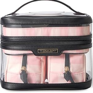 Victoria's Secret 4-Piece Make-up Bag Pink White Iconic Stripe